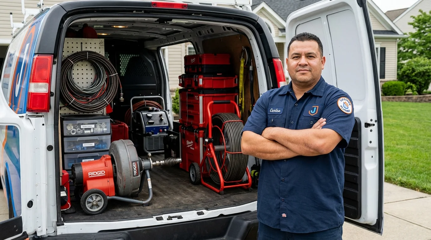 Professional drain cleaning equipment and Johns Plumbing LLC plumber in Pixley