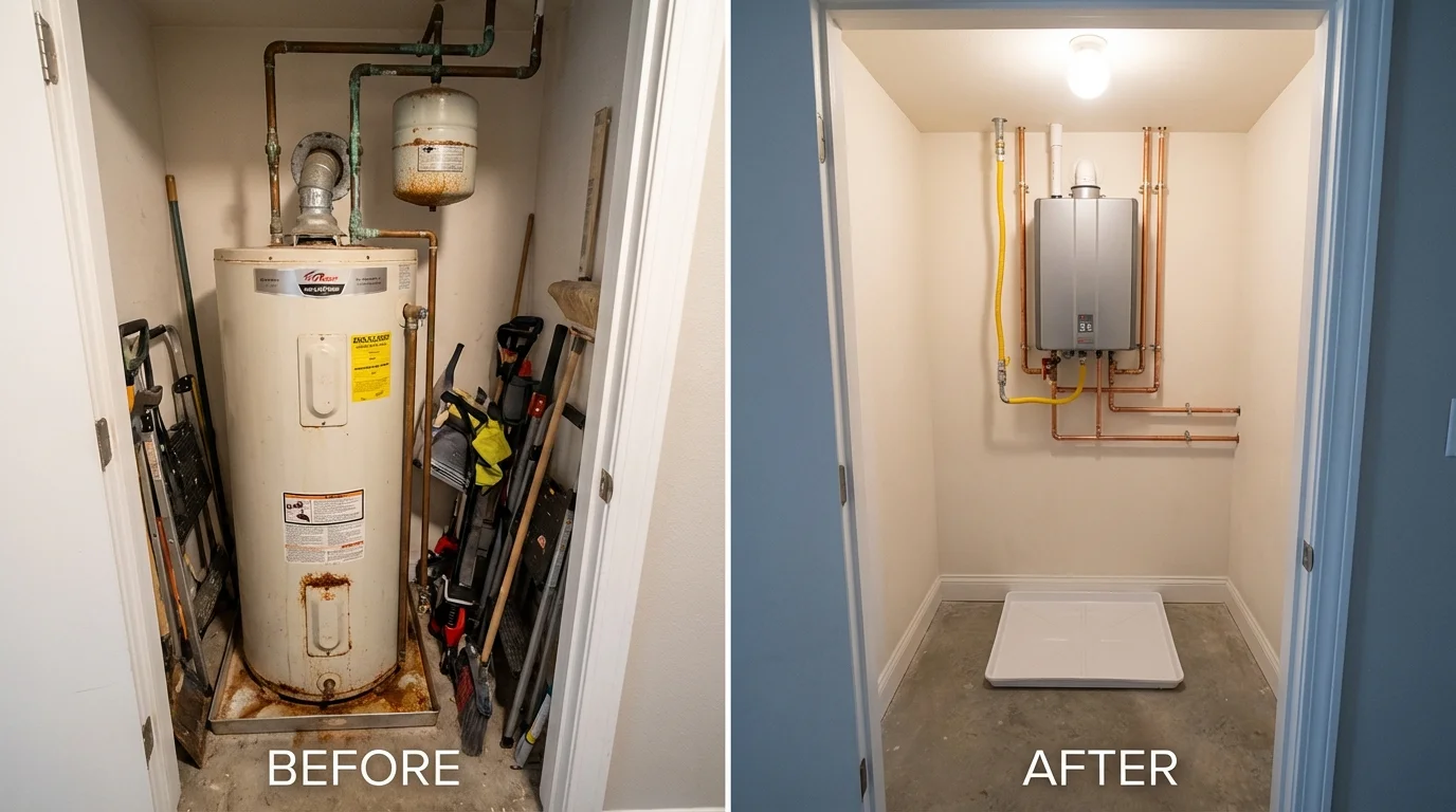 Tank water heater versus wall-mounted tankless unit comparison for Pixley, CA homeowners