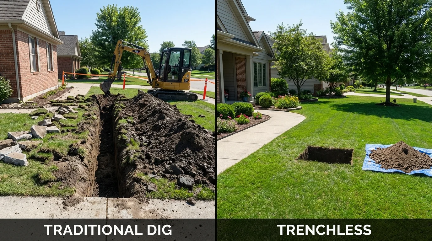 Trenchless sewer repair with minimal yard damage versus traditional excavation in Pixley, CA